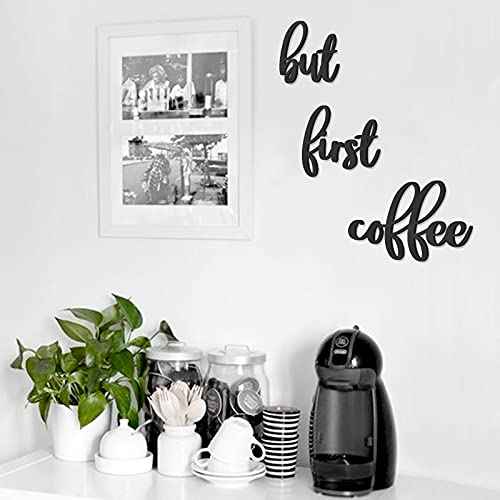 Huray Rayho Coffee Bar Kitchen Wall Decor Wood Signs But First Coffee Words Decorations for Home Decoration Art Kitchen Eating Area Breakfast Nook Cafe or Restaurants Diner, House Warming Gifts, Black