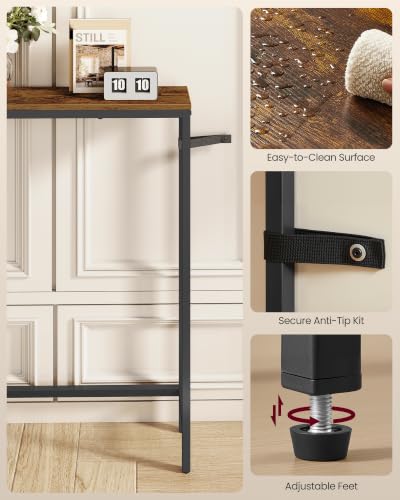 Narrow Console Table with Outlet - Rustic Brown + Ink Black, 78.7"
