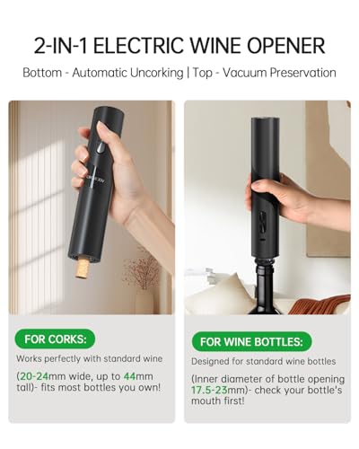 CIRCLE JOY Black 7-in-1 Rechargeable Electric Wine Opener Gift Set with Vacuum Pump