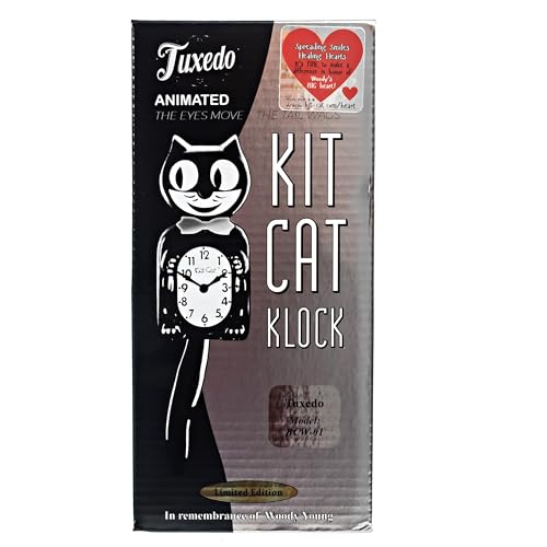 Limited Edition Tuxedo Kit-Cat Clock with Moving Eyes & Tail - Black with Chrome Bow Tie