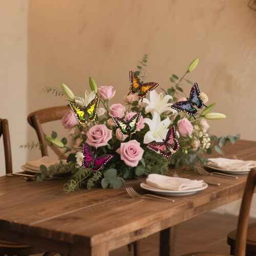 12pcs Earth Tone Butterfly Fall Decoration Thanksgiving Christmas Tree Ornaments 5-Inch Feather Butterfly Clip for Flower Bouquets Birthday Party Clothes Decor Xmas Wreath Crafts