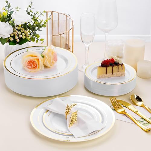 White Gold 10.25 Inch Plastic Party Plates - 100PCS Disposable Dinnerware