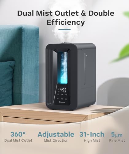 6L Cool Mist Humidifier for Large Bedroom - 50H Runtime, 7-Color Mood Light