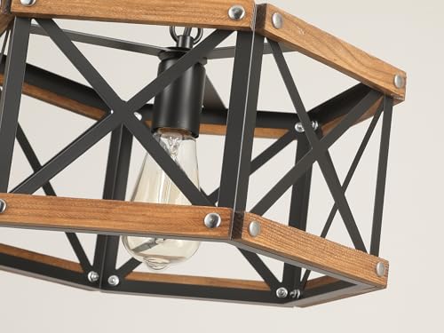 14.5 Inch Rustic Farmhouse Pendant Light Fixture with Adjustable Chain and Dimmable Switch - Black