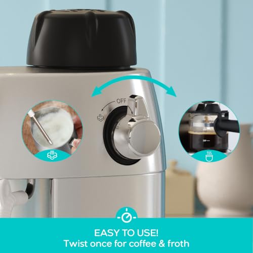 Casabrews 4-Cup Espresso Coffee Machine with Milk Frother - 3.5 Bar Pressure