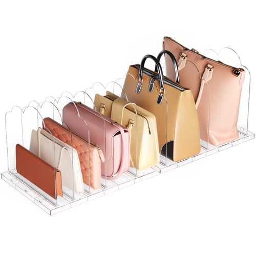 Purse Organizer for Closet - Clear Handbag Shelf Dividers, 9.7" Tall, Includes 2 Bases & 8 Dividers - Suitable for Handbags & Totes (Variation 2 / 9.7"H)