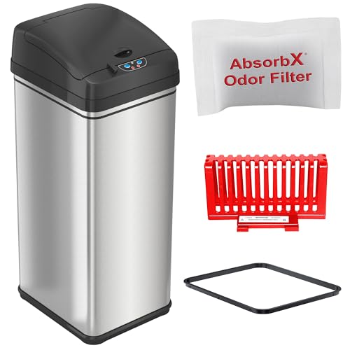 Sensor Touchless Kitchen Trash Can 13 Gallon Stainless Steel with Odor Filter