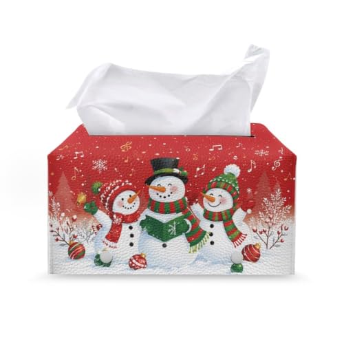 Fonplted Christmas Snowman Tissue Box Cover – PU Leather Snowflake Xmas Napkin Dispenser, 9.69"L x 5.2"W x 5.12"H