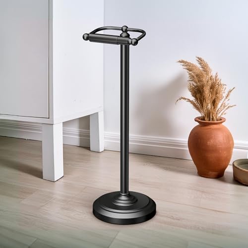 Gatco Matte Black Freestanding Toilet Paper Holder Stand - 22 Inch, Weighted Base