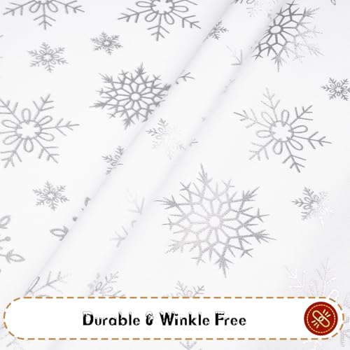 FRAMICS Christmas Table Cloth 55x55 Inch White Silver Snowflake Waterproof Square