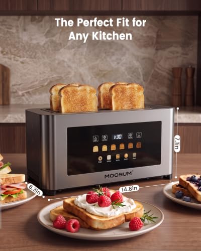 Moosum 4-Slice Digital Toaster with Wide 1.5" Slots, Touchscreen & Browning Control