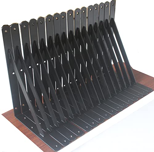 12 Pack Heavy Duty Black Shelf Brackets 12x8 Inches with Screws - Support up to 240lb