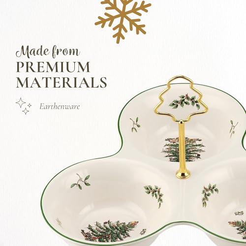 Spode Christmas Tree 3-Section Serving Tray with Tree Handle - Holiday Tableware