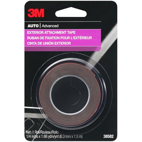 3M Auto Exterior Attachment Tape, 1/4 in x 5 ft, Heavy Duty Double-Sided Automotive Tape for Car Trim, Moldings, Emblems, and Badges (38582)