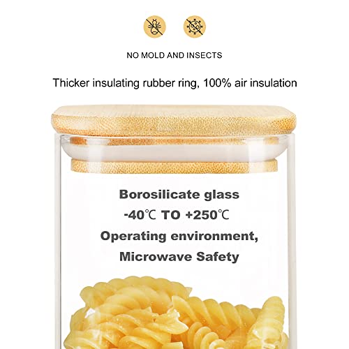 LIBWYS 16-Pack Square Glass Storage Jars with Bamboo Lids, 0.6Qt & 1.06Qt, Rectangular Set