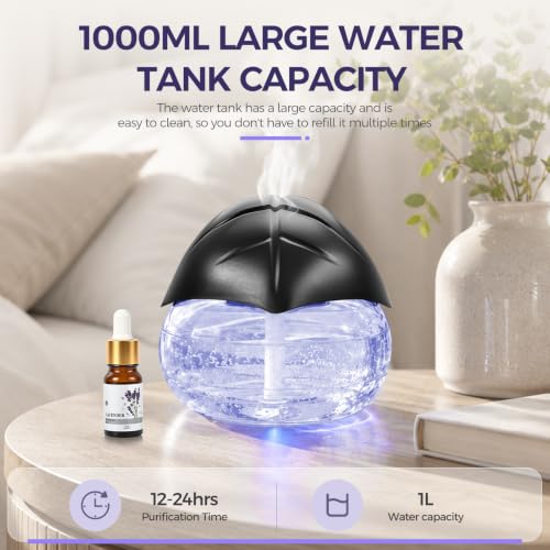 Black Water Based Air Freshener & Aroma Diffuser with 8 Oils, 6 LED Lights