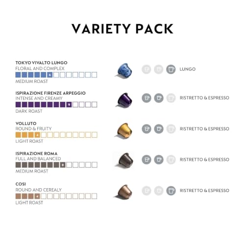 Nespresso Original Coffee Pods Variety Pack 50 Count - Mild & Medium Roasts
