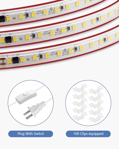 Samsion Waterproof 100FT/30M Outdoor LED Rope Light Warm White AC 110V-120V IP67 Self-Adhesive