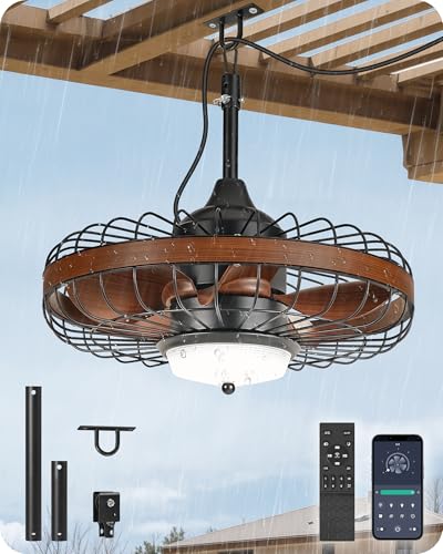 Outdoor Waterproof Ceiling Fan with Lights - 20 Inch, Remote & APP Control, Reversible, Dimmable, 6 Speeds, Timer