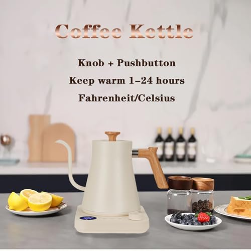 BQEUCE White Gooseneck Electric Kettle 0.9L with ±1℉ Temperature Control