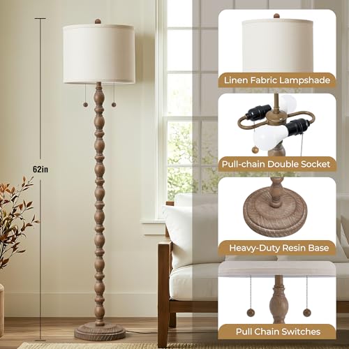 Farmhouse Floor Lamp with Dual Heads & Bulb - Dark Brown 2