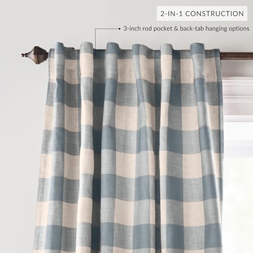 Threadmade Chambray Buffalo Check Blackout Curtain Panel - 52" W x 84" L, Pack of 1