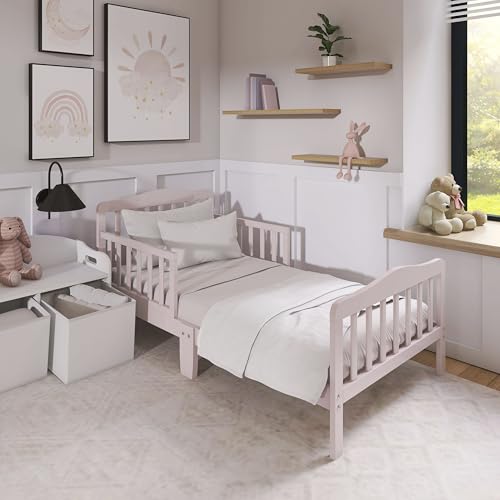 Pink Toddler Bed - Classic Design, GREENGUARD Gold Certified, Safety Rails, Low-to-Floor