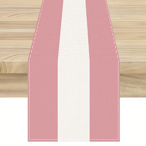 Pink White Stripes 2025 Seasonal Christmas & Spring Table Runner, 13x72 Inches