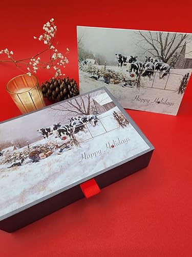 Farmhouse Christmas Cards Set of 14 - Snowy Cow & Kids Holiday Greeting Cards