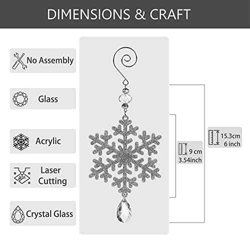 6Pieces Silver Snowflake Ornaments 6 Inches Acrylic Crystal Glitter Snowflakes Christmas Ornament for Winter Christmas Tree Decorations New Year Crafts