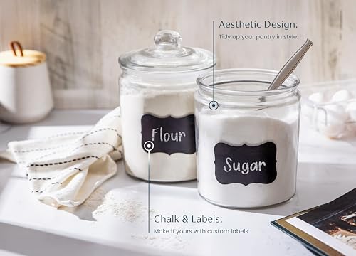 KooK 0.5 Gallon Glass Food Storage Containers Set of 2 with Airtight Lids and Chalk Labels