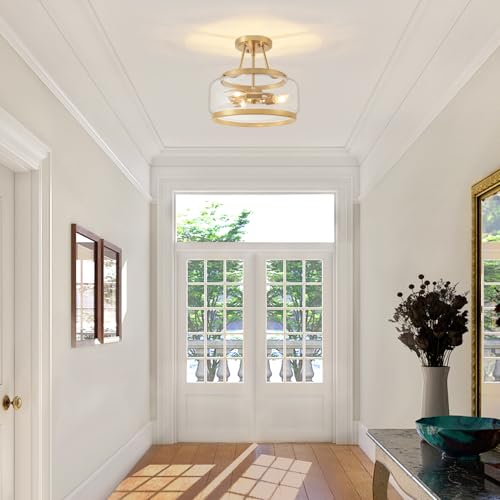 Brushed Gold Semi Flush Mount Ceiling Light Fixture 11.81" for Hallway, Kitchen & Entryway