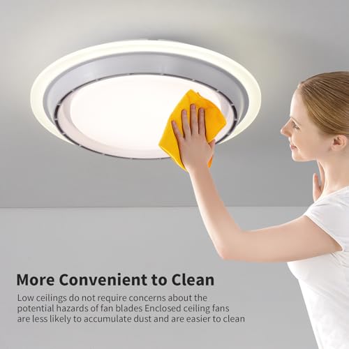 White Low Profile Ceiling Fan with Light - Bladeless Fandelier, 19.29"