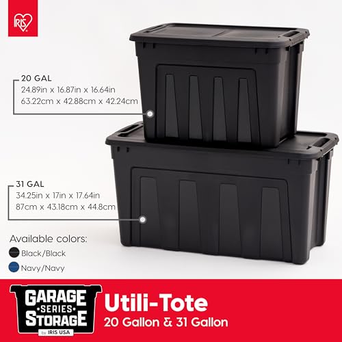 Heavy Duty Storage Totes with Lids - 20 Gal Black 4-Pack - Stackable and Secure