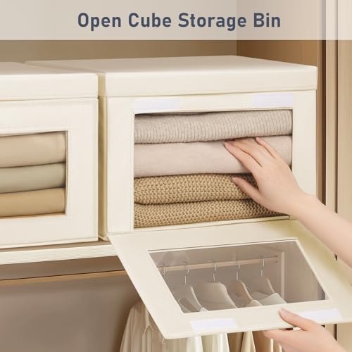 DIMJ Beige Storage Bins with Lids - 4 Pack Large Fabric Closet Organizer