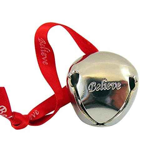 Westmon Works Believe Bell Ornament in Grey for Christmas Tree on Ribbon with Bag