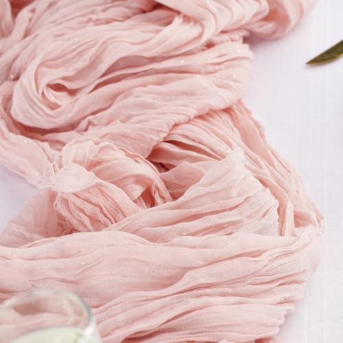 Dusty Pink 10FT Boho Shimmer Cheesecloth Table Runner for Weddings & Parties