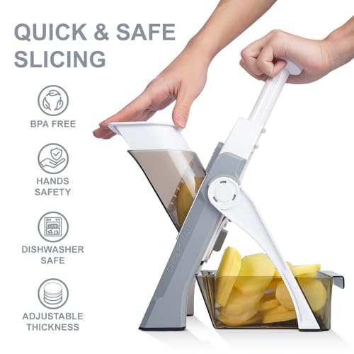 SupMaKin Grey Adjustable Mandoline Slicer for Kitchen - 0.1-8mm Thickness, Safe & Easy to Use