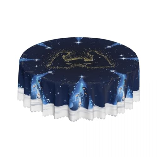 GARSYDAM 70-Inch Round Christmas Tablecloth – Winter Starry Snowflake Pattern, Water-Resistant & Wipeable