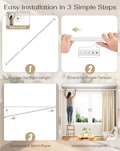 EZFurni Heavy Duty Tension Curtain Rod 42-123 Inches No Drilling White