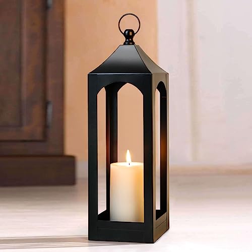 Large Black Farmhouse Lantern Decor Metal Hanging Candle Lanterns