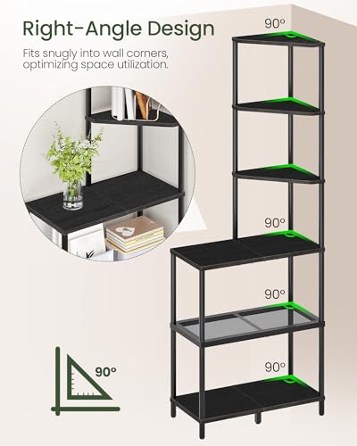 CHOEZON 6-Tier Corner Shelf, Industrial Bookshelf with Desk Top,