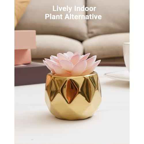 VIVERIE Mini Succulents Plants Artificial in Pots-Pink with Golden Ceramic, Christmas Small Fake Succulents Plants for Home Decor Indoor for Women, Golden Ceramic Faux Succulents, Gifts for Mom