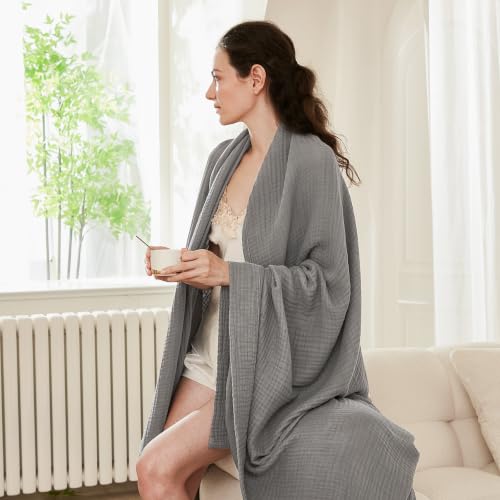 EMME Oversized Cotton Blanket for King Bed - 120x94 Grey, Breathable & Soft
