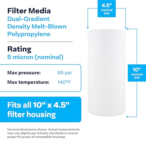 10x4.5-Inch 5 Micron Sediment Water Filter Cartridge Pack - Universal Big Blue Fit