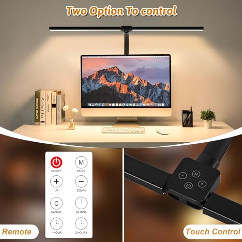 Black 31.5in LED Desk Lamp with Clamp Dual Head Monitor Light Remote