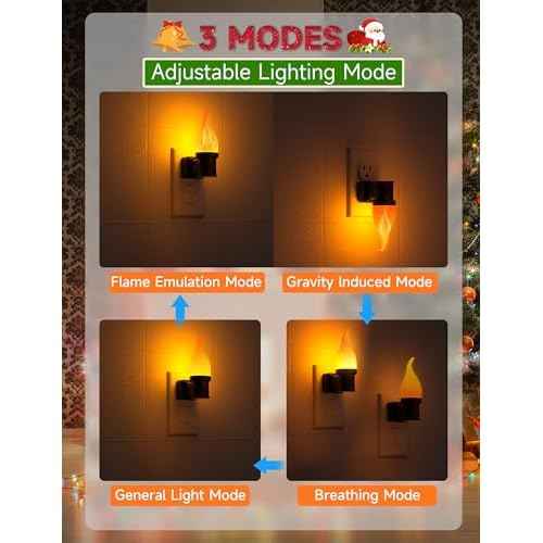 Christmas Night Lights Plug in 2 Pack, 3 Modes Candle Night Light with Dusk to Dawn Sensor, Flickering Flame Halloween NightLights for Parties, Home Decor