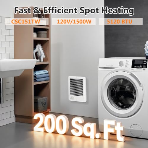 Affectnianly CSC151TW Electric Wall Heater with Thermostat - White