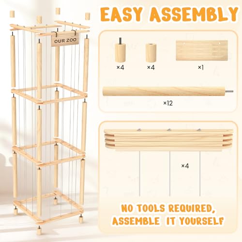 Natural Wood Stuffed Animal Storage Zoo Organizer for Kids, Toy Display