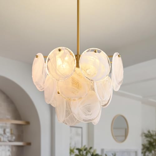 Giawosth Modern Gold Glass Chandelier 13.8 Inch 4-Light Crystal Ceiling Pendant